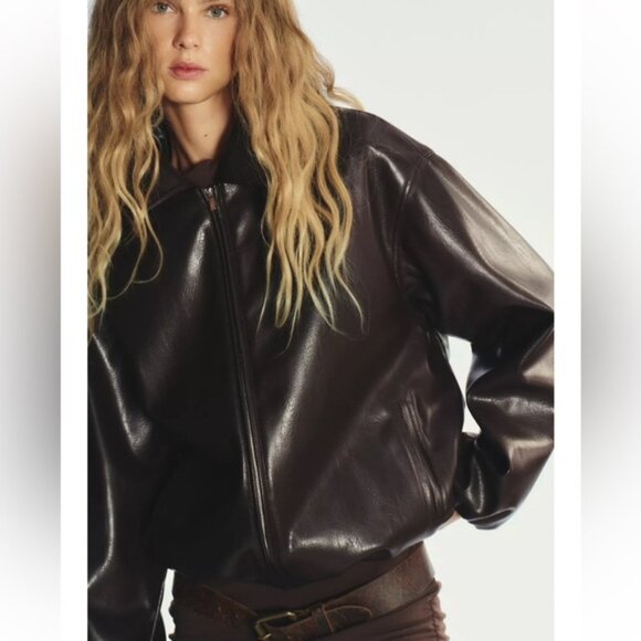 ZARA FAUX LEATHER BOMBER JACKET - Picture 1 of 7